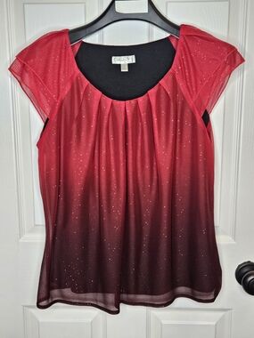 NWOT Dress Barn Women's Red Ombre Glitter Blouse Cap-Sleeve Size L Sequin Top
